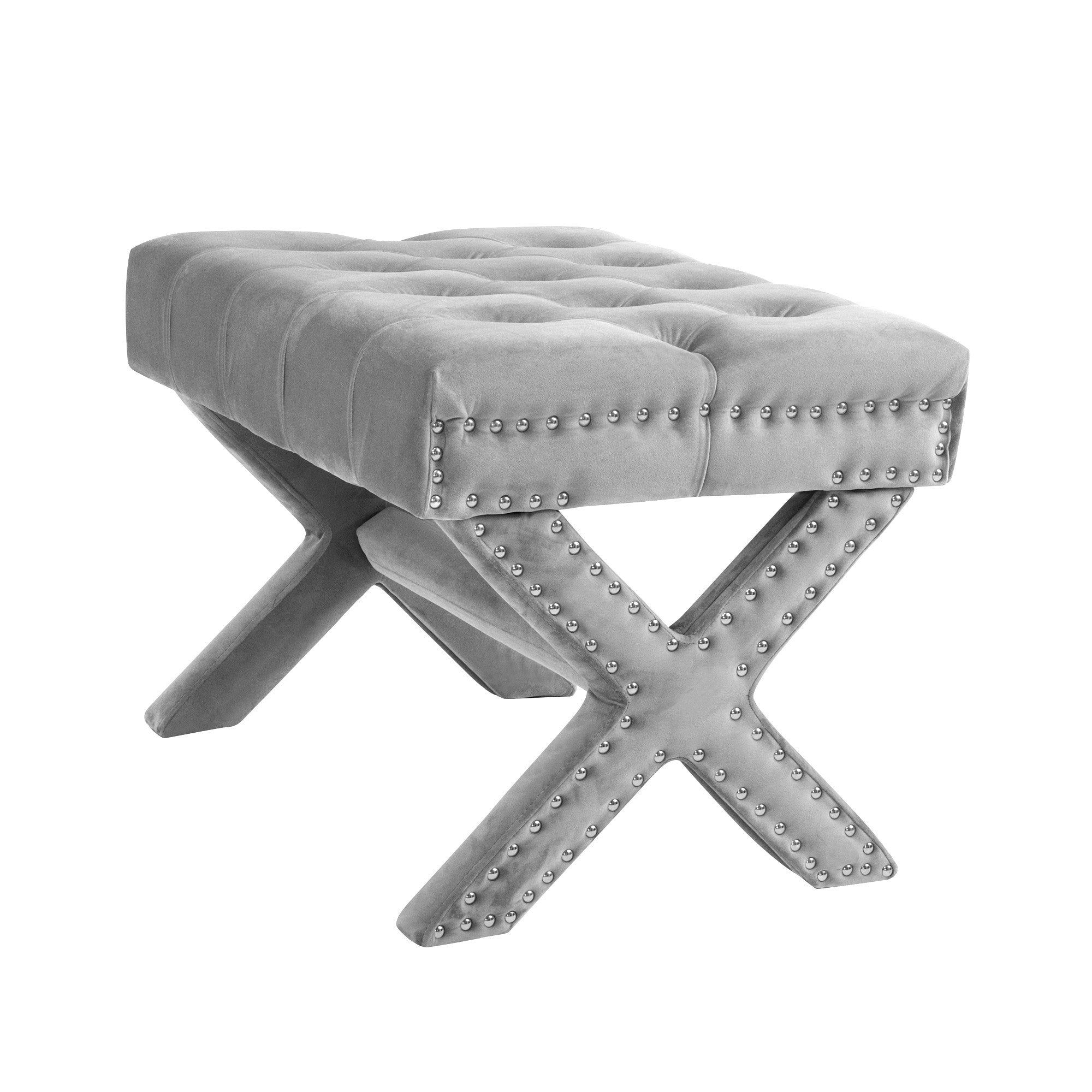 20" Light Gray Velvet Tufted Ottoman