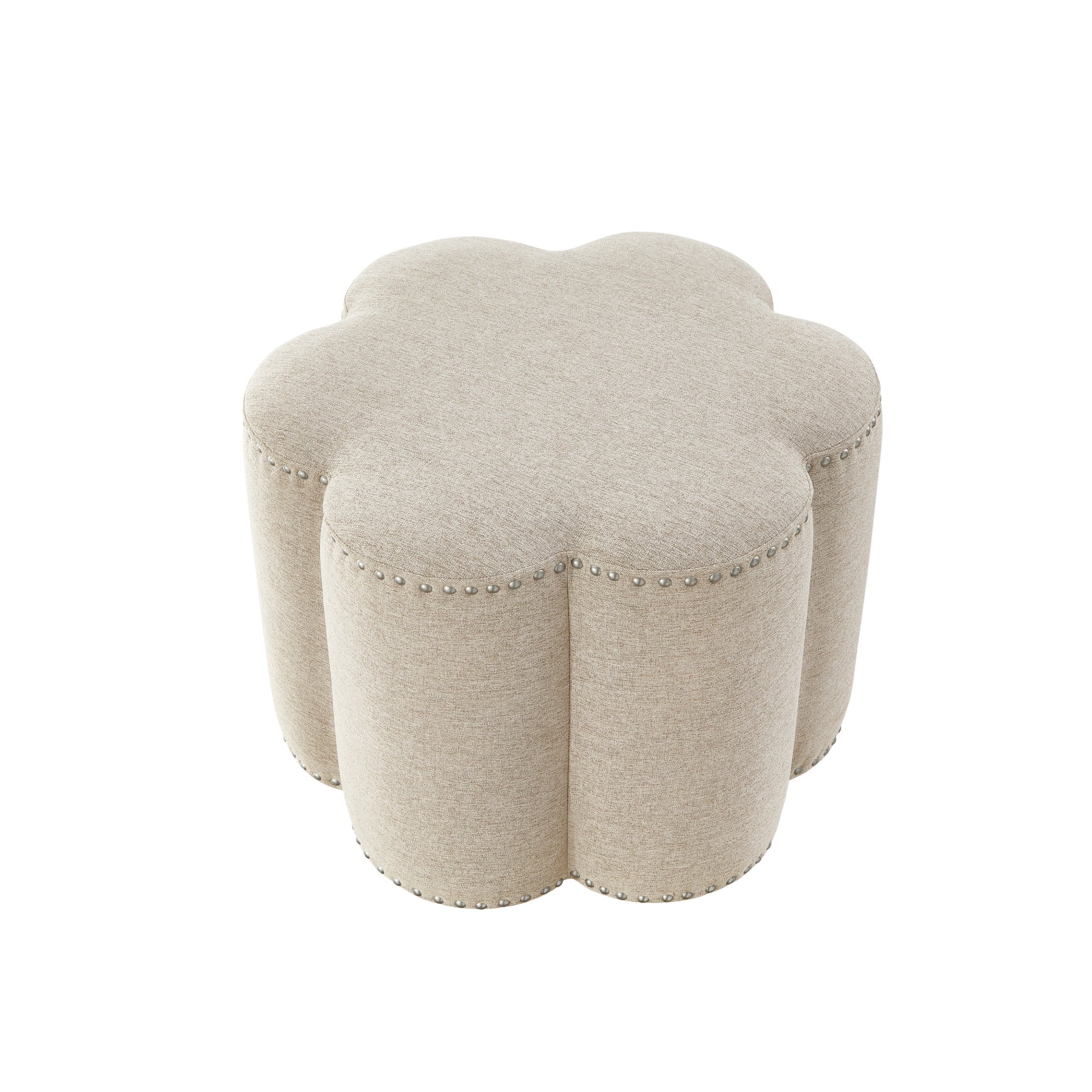 25" Beige Linen Specialty Ottoman