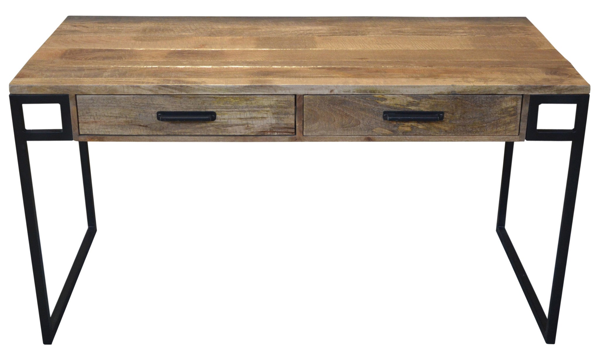 60" Natural And Black Mango Solid Wood Writing Desk With Two Drawers