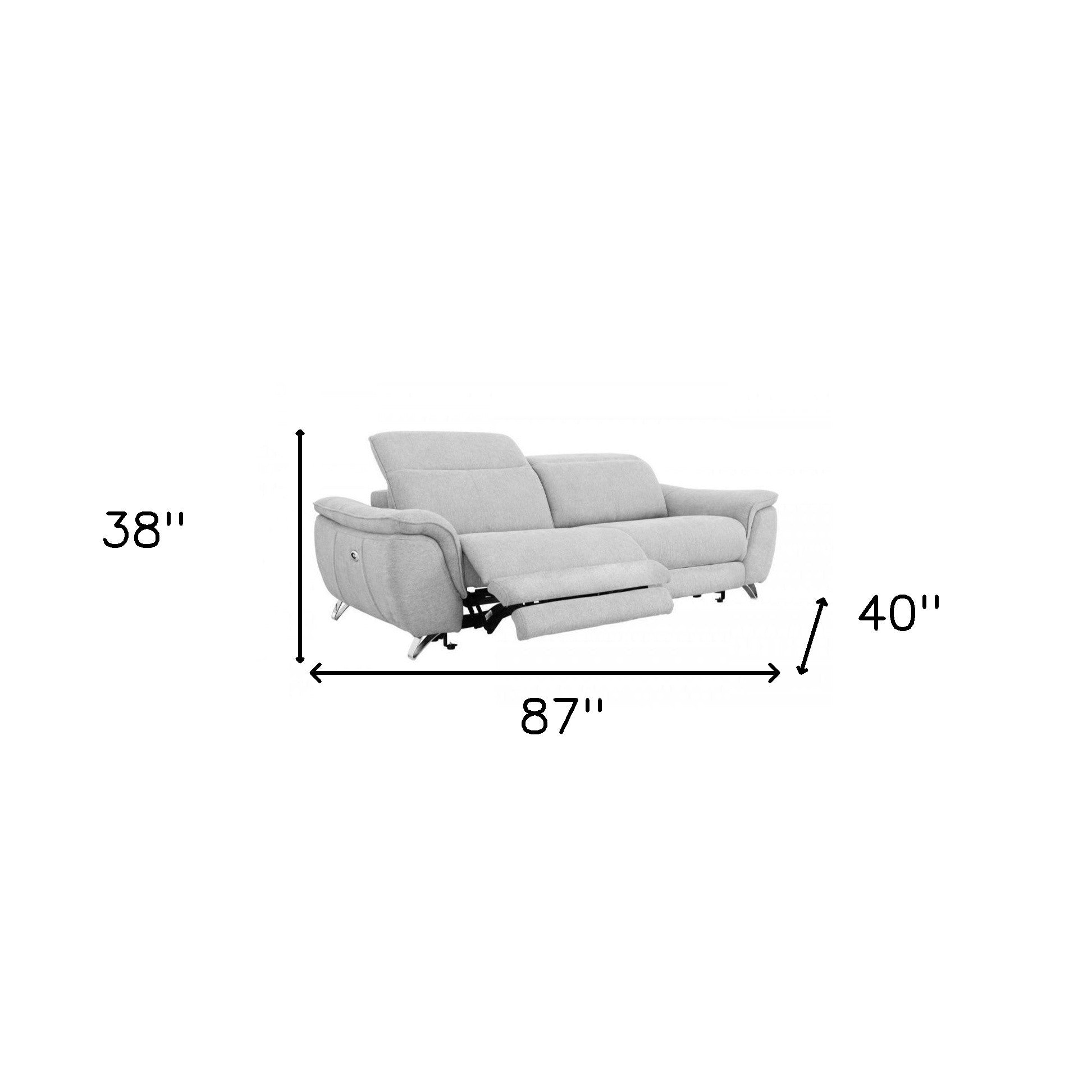 87" Gray And Silver Power Reclining Loveseat