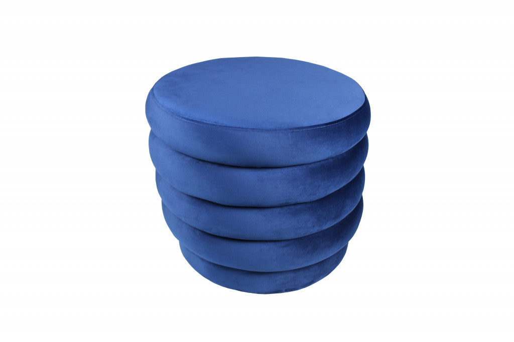 21" Blue Velvet Tufted Round Cocktail Ottoman