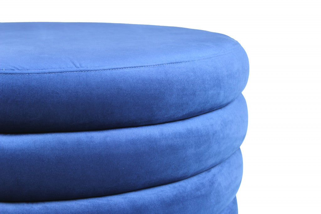 21" Blue Velvet Tufted Round Cocktail Ottoman