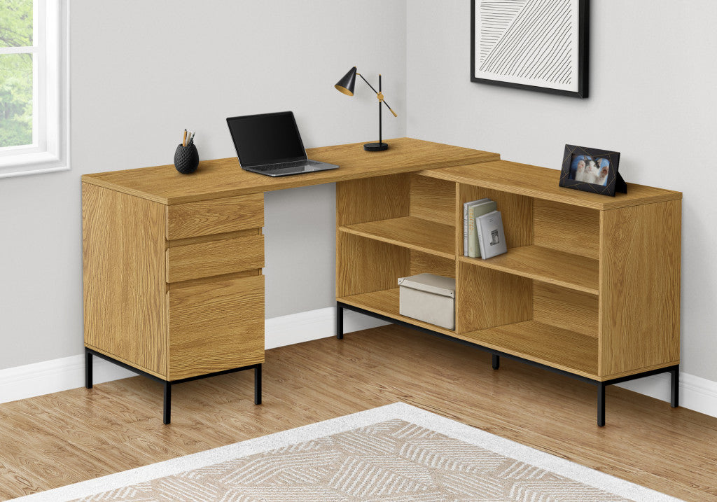 60" Brown and Black L Shape Computer Desk