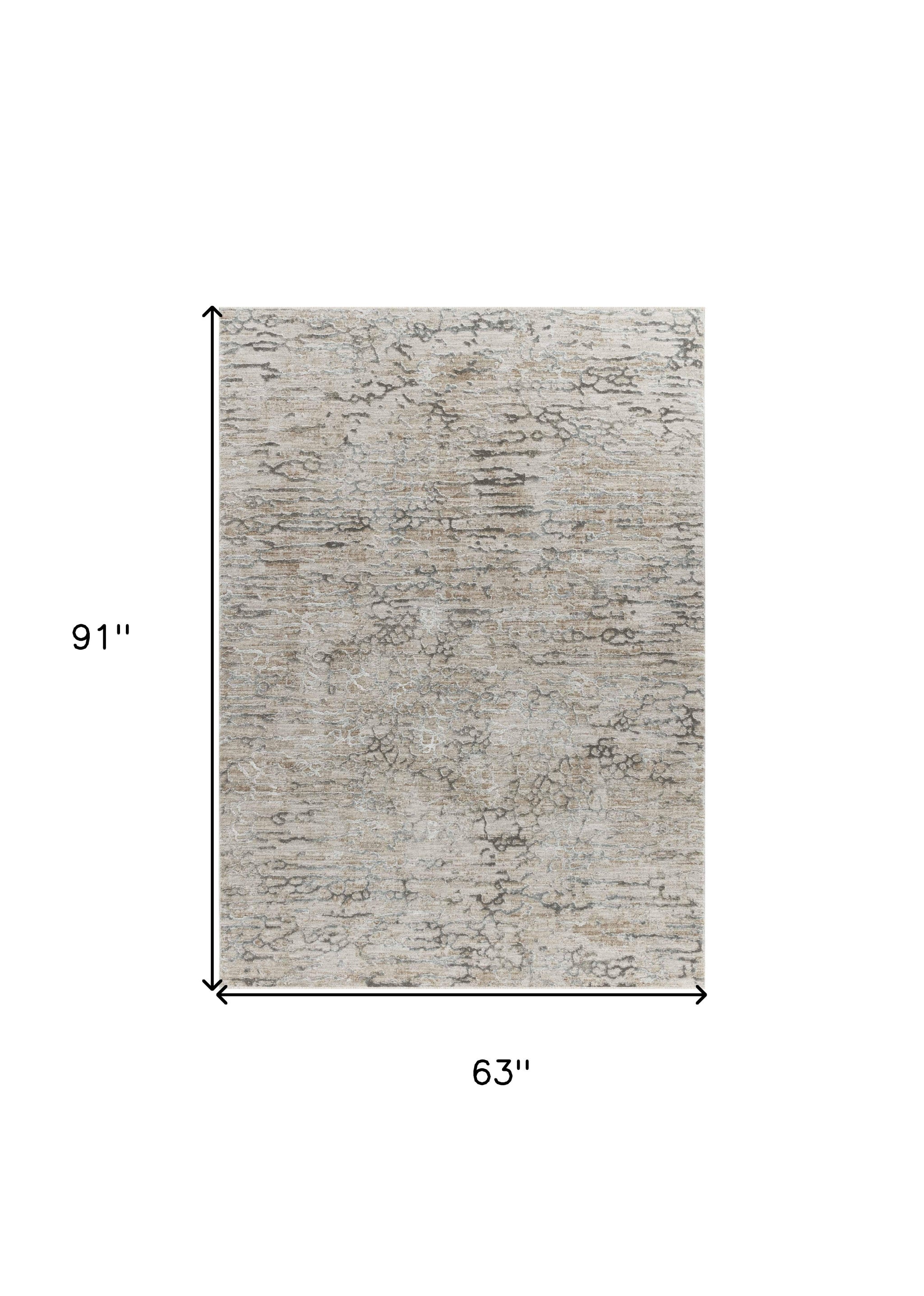 5' X 8' Beige Abstract Stain Resistant Area Rug