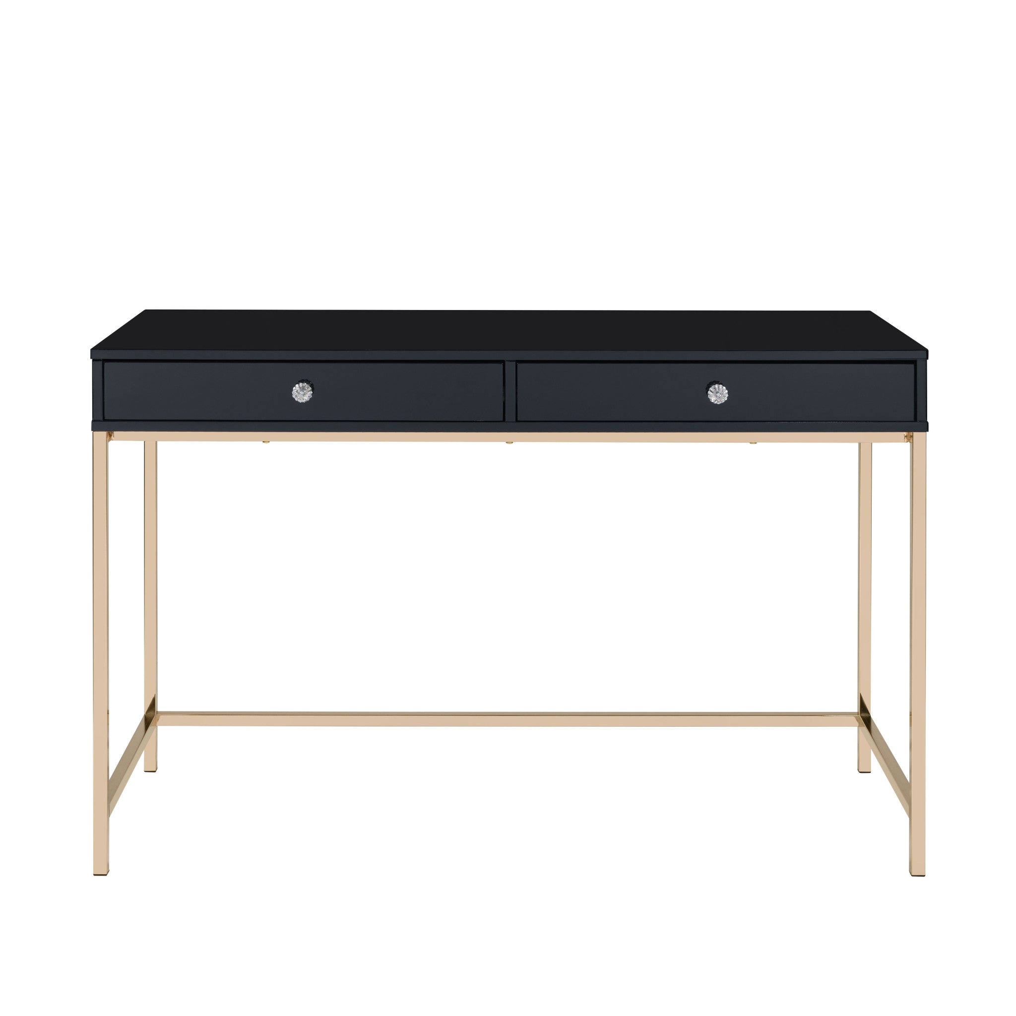 47" Black and Gold Writing Desk With Two Drawers