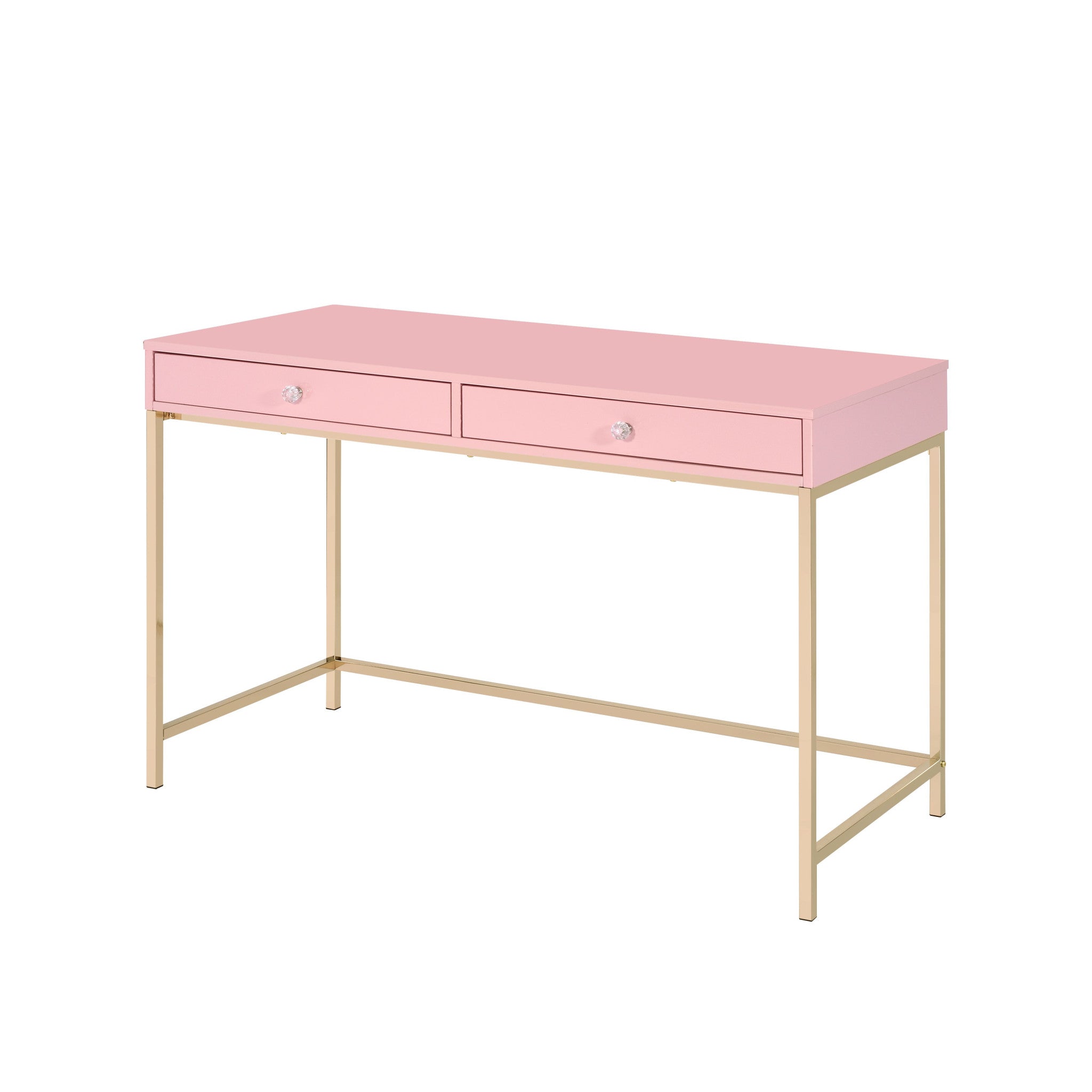 47" Pink and Gold Writing Desk With Two Drawers