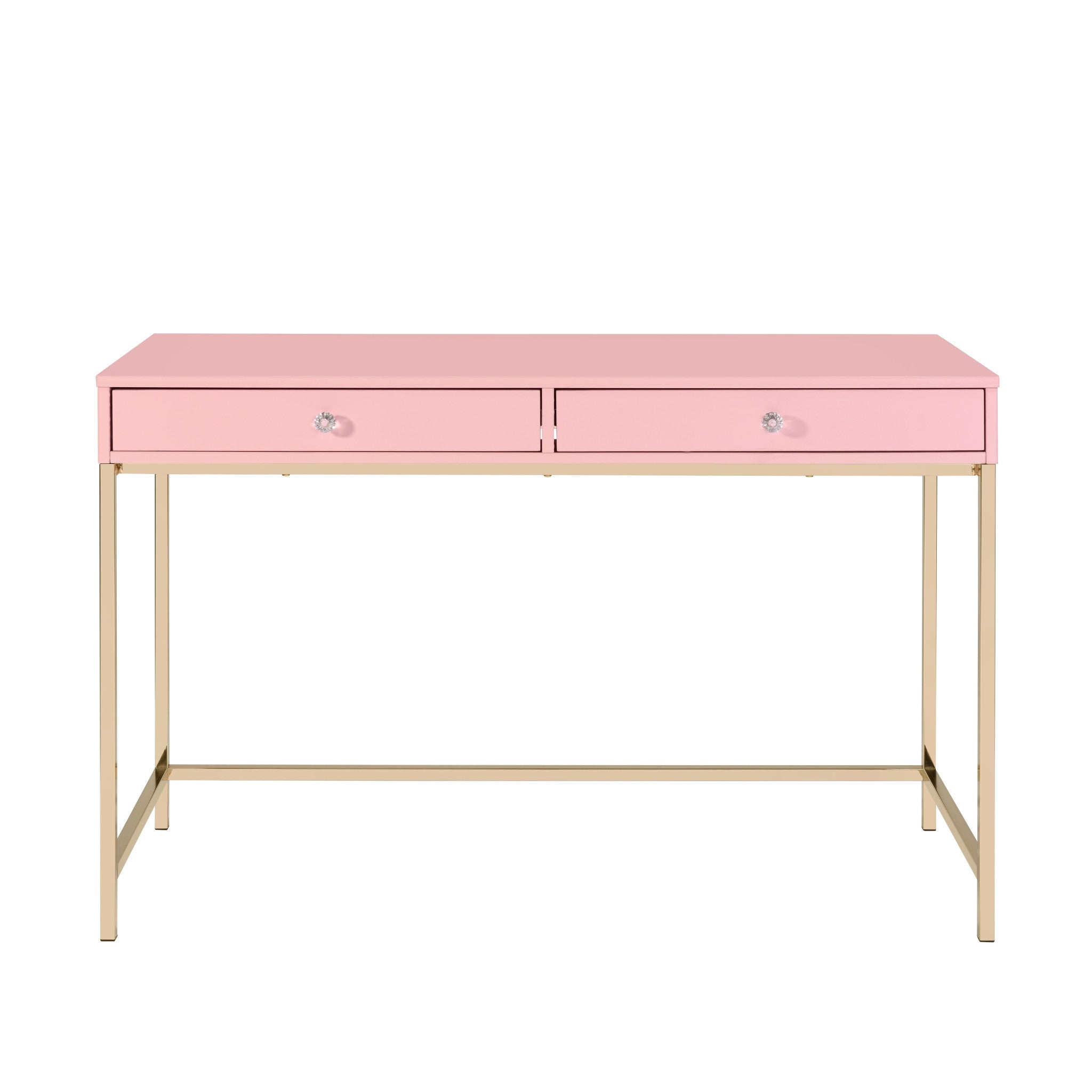 47" Pink and Gold Writing Desk With Two Drawers