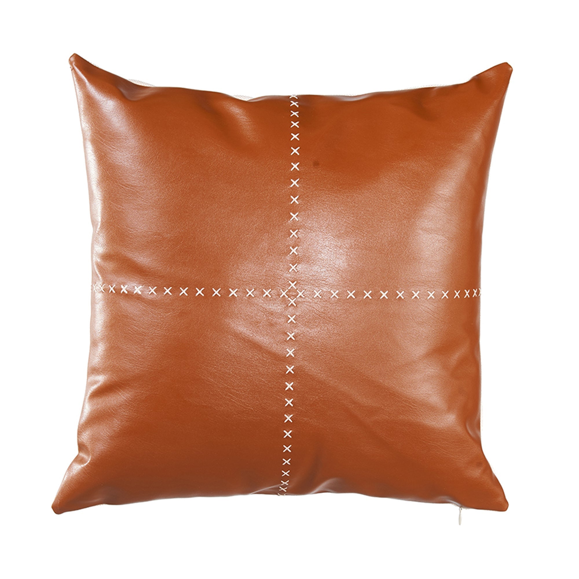 18" X 18" Brown And Beige Zippered Handmade Faux Leather Throw Pillow