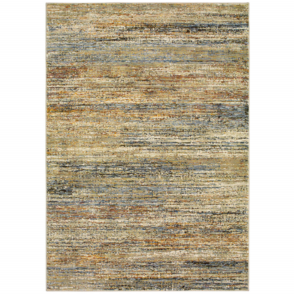 2' X 3' Gold Grey Tan Blue Green And Brown Abstract Power Loom Stain Resistant Area Rug