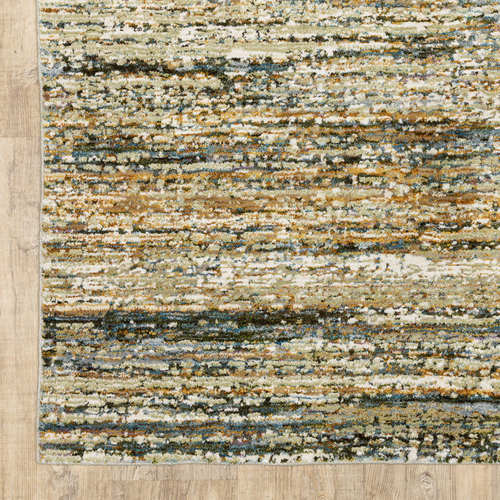 2' X 3' Gold Grey Tan Blue Green And Brown Abstract Power Loom Stain Resistant Area Rug