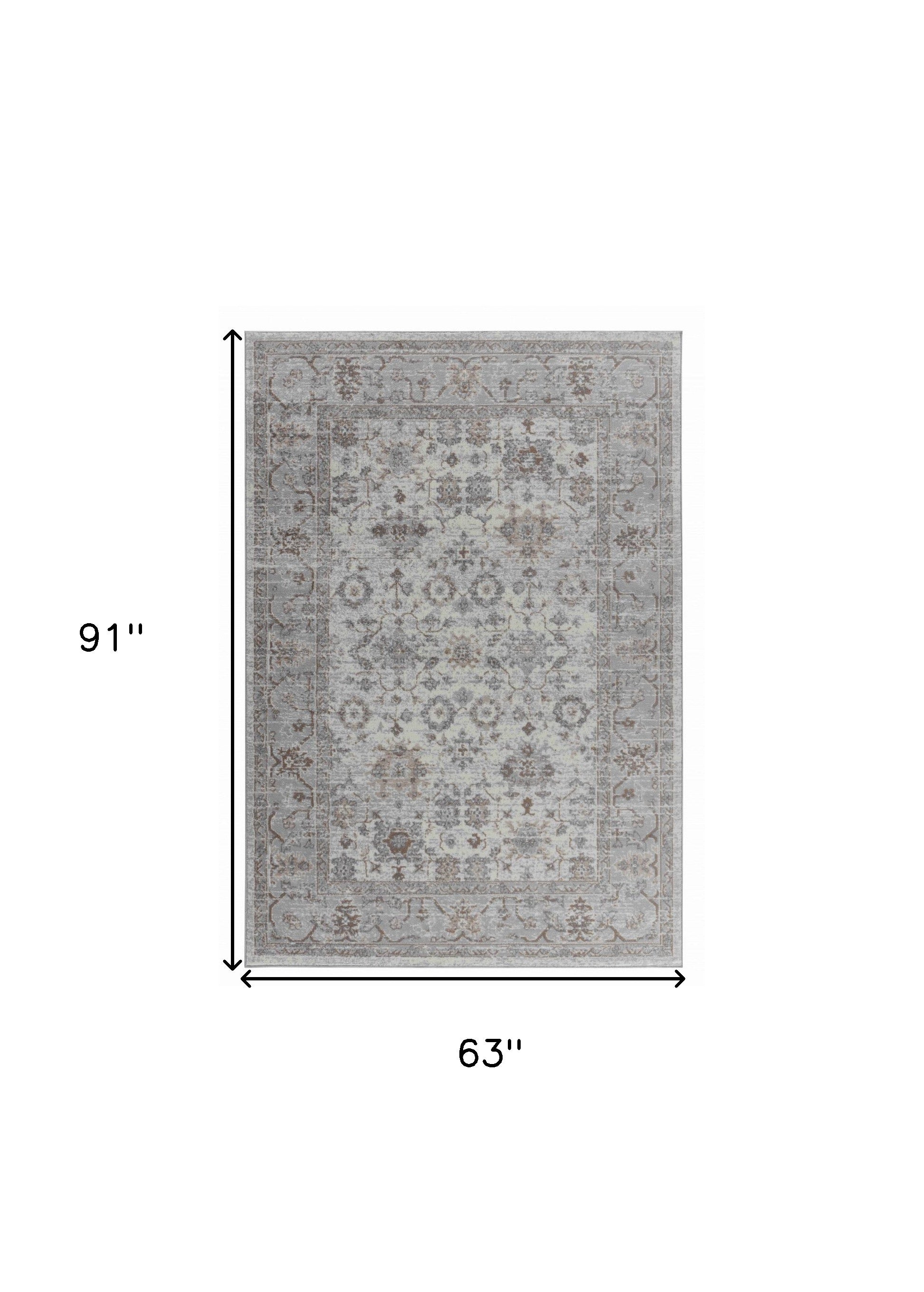 5' X 8' Grey Oriental Area Rug