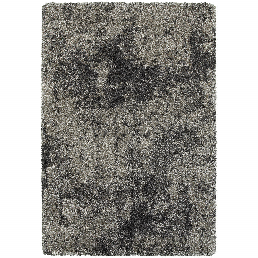 5' x 8' Black Silver and Gray Abstract Shag Power Loom Area Rug