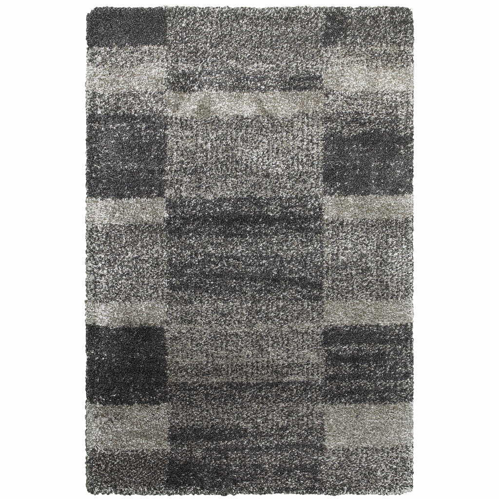 8' x 11' Gray Geometric Shag Power Loom Area Rug