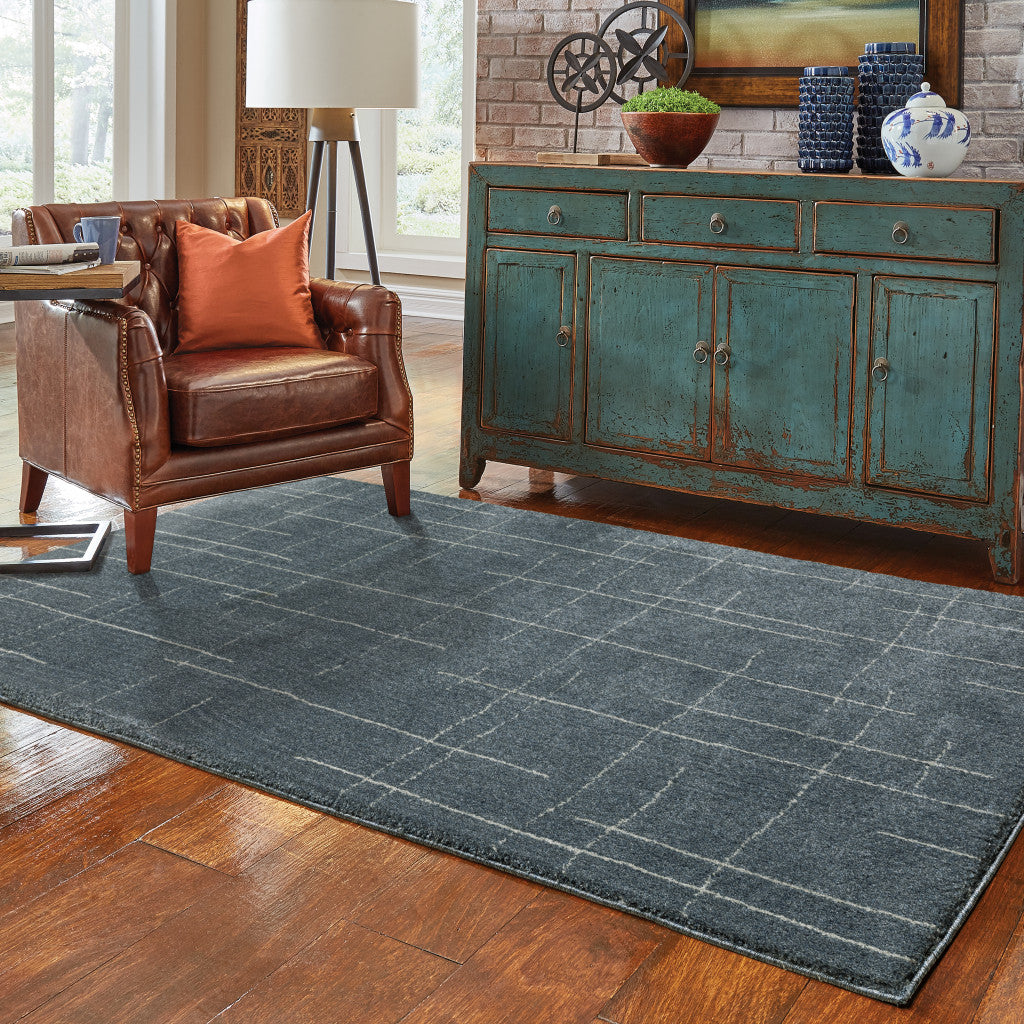 8' X 11' Blue And Grey Geometric Power Loom Stain Resistant Area Rug