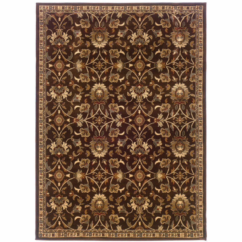 10' X 13' Brown Floral Power Loom Stain Resistant Area Rug