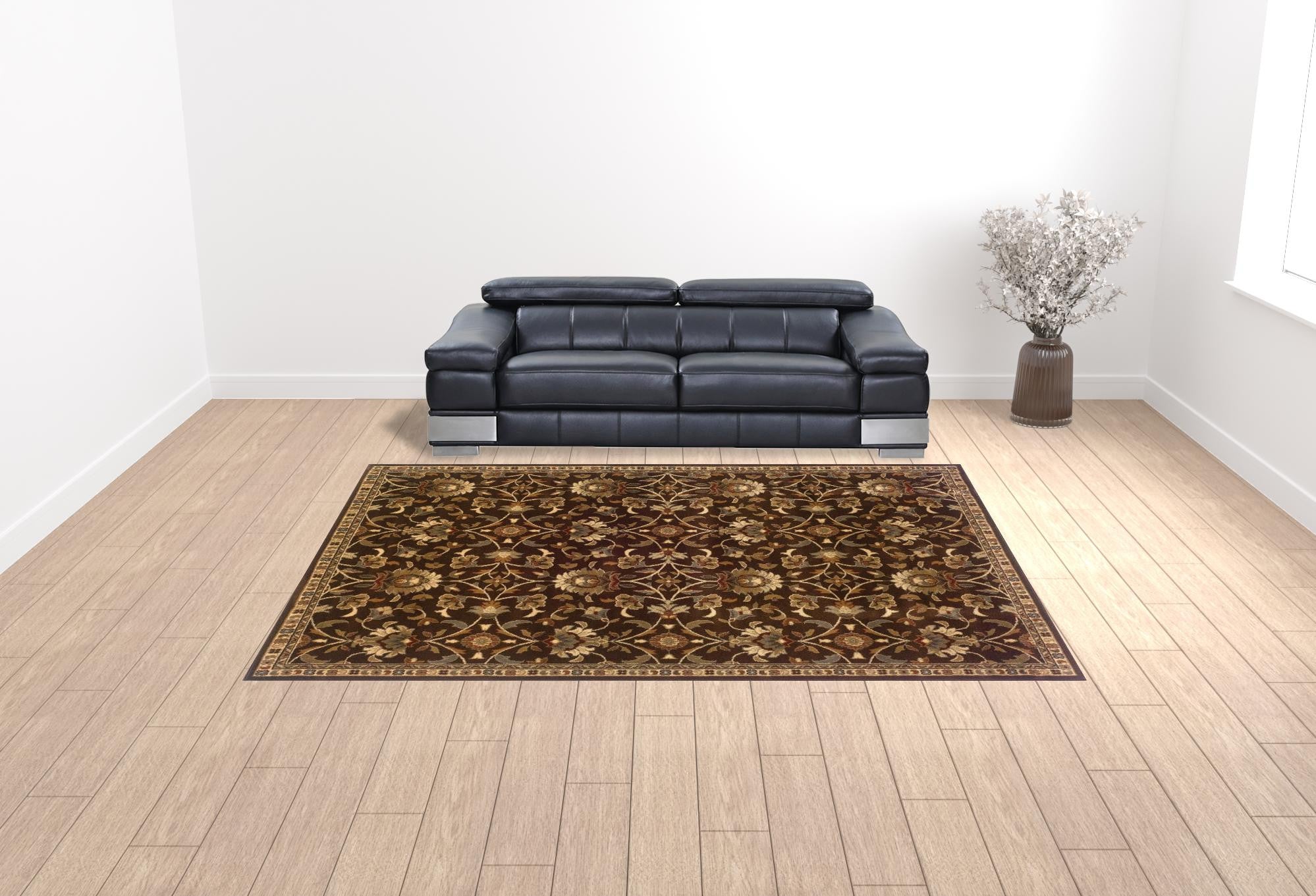 10' X 13' Brown Floral Power Loom Stain Resistant Area Rug