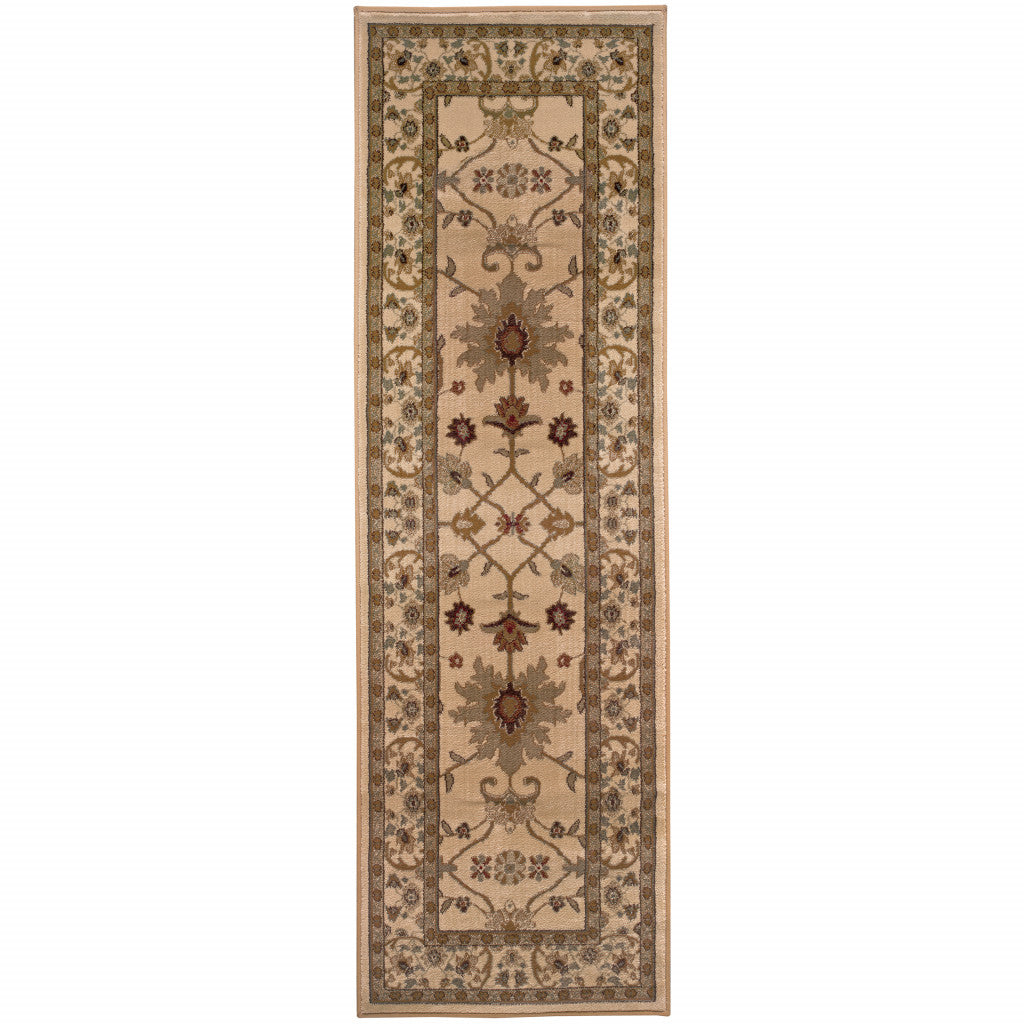 2' X 8' Ivory Oriental Power Loom Stain Resistant Runner Rug