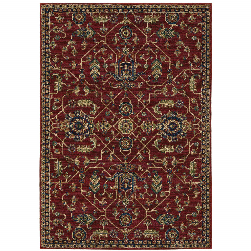 6' X 9' Red And Blue Oriental Power Loom Stain Resistant Area Rug