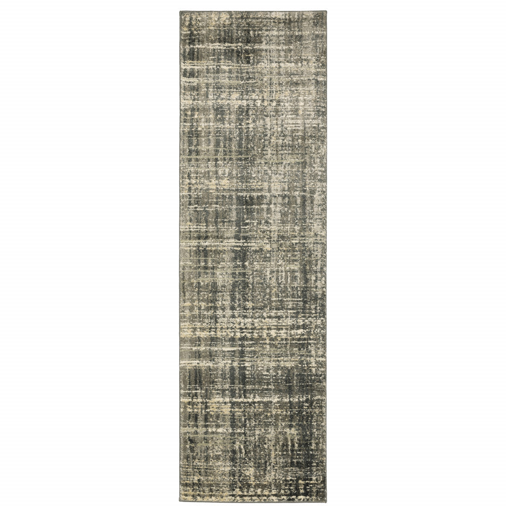 2' X 8' Charcoal Grey Beige And Tan Abstract Power Loom Stain Resistant Runner Rug