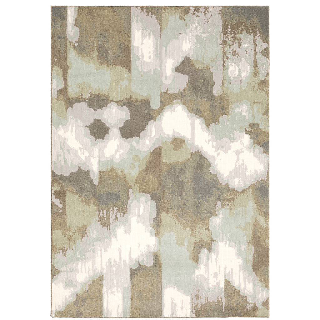 5' X 8' Sage Grey And Brown Abstract Power Loom Stain Resistant Area Rug