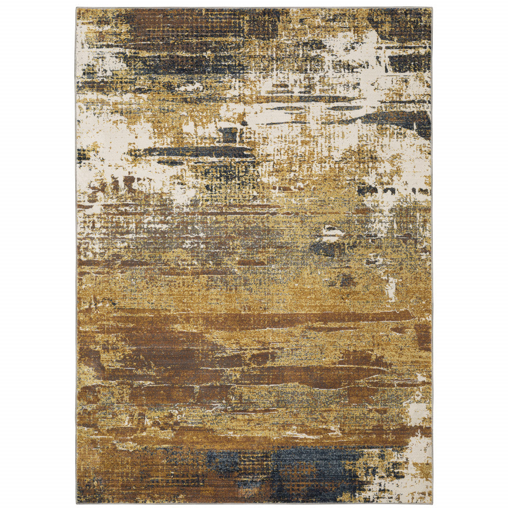 6' X 9' Gold Brown Rust Grey Blue And Beige Abstract Power Loom Stain Resistant Area Rug