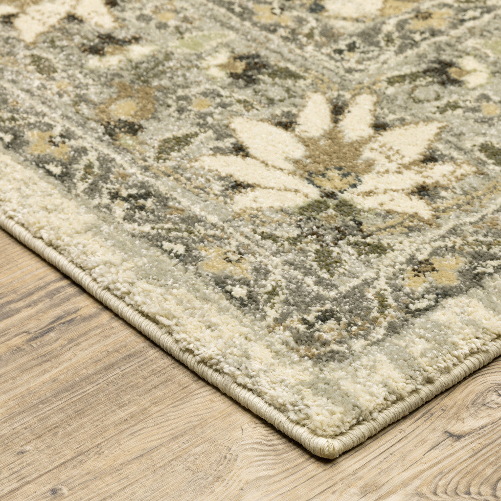 10' X 13' Beige Grey Brown And Charcoal Oriental Power Loom Stain Resistant Area Rug