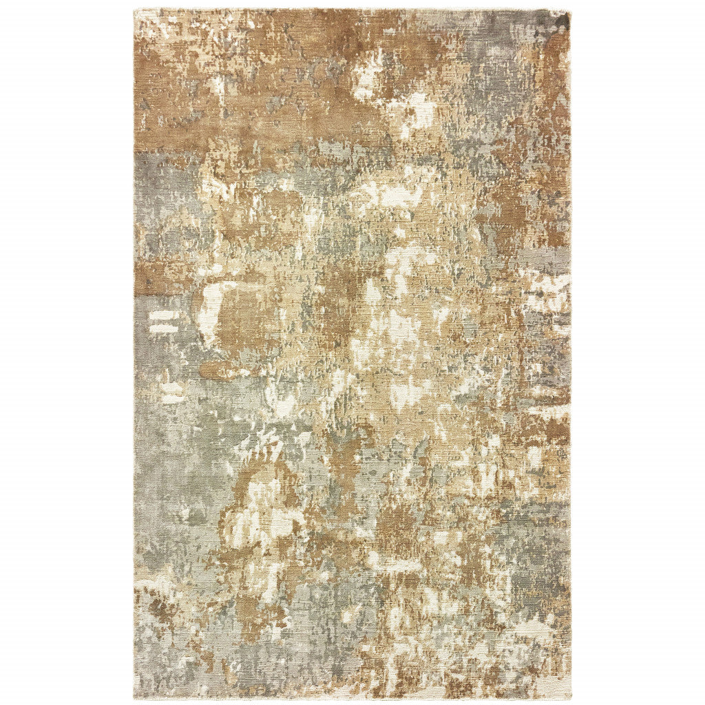 8' X 10' Grey And Brown Abstract Hand Loomed Stain Resistant Area Rug