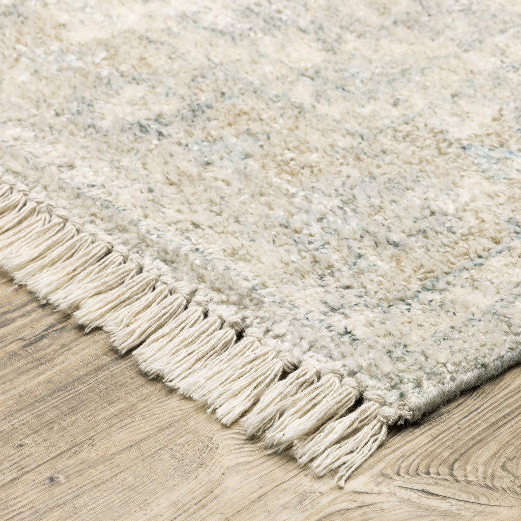 2' X 8' Beige And Grey Oriental Hand Loomed Stain Resistant Runner Rug With Fringe