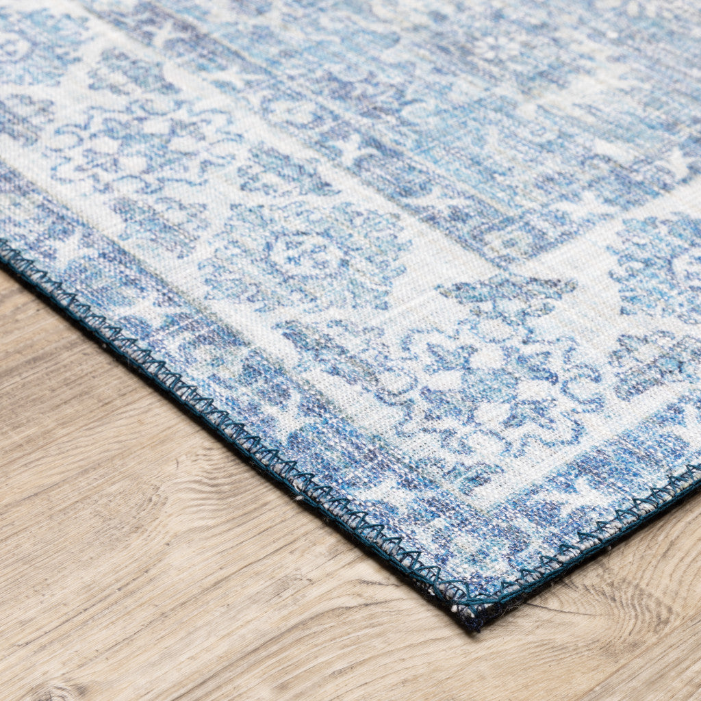 8' X 10' Blue And Grey Oriental Power Loom Stain Resistant Area Rug