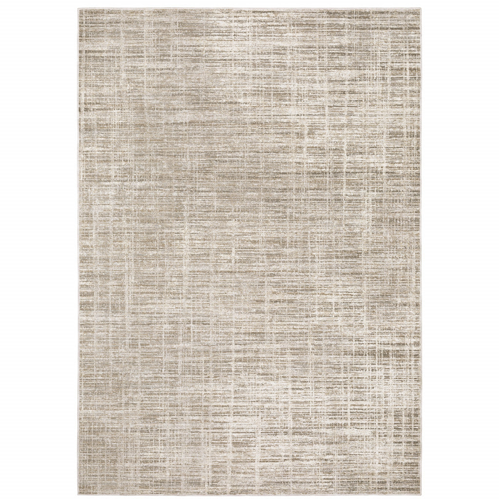 5' X 8' Beige Grey Ivory Tan And Brown Abstract Power Loom Stain Resistant Area Rug