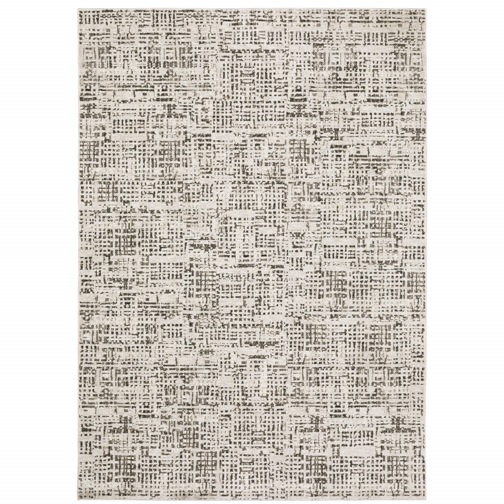 6' X 9' Ivory Grey Charcoal Brown And Beige Abstract Power Loom Stain Resistant Area Rug