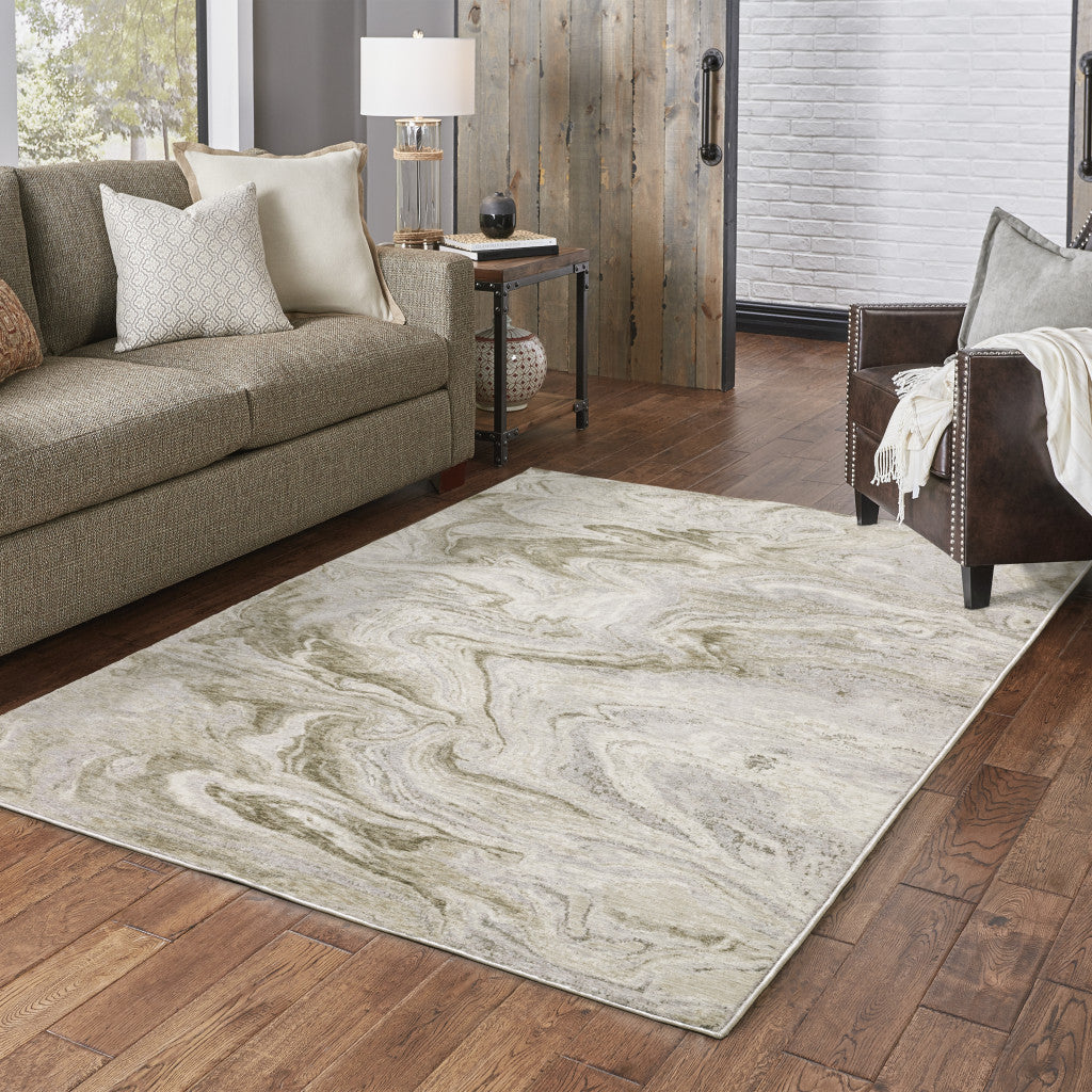 8' X 11' Ivory Tan Beige Grey And Brown Abstract Power Loom Stain Resistant Area Rug