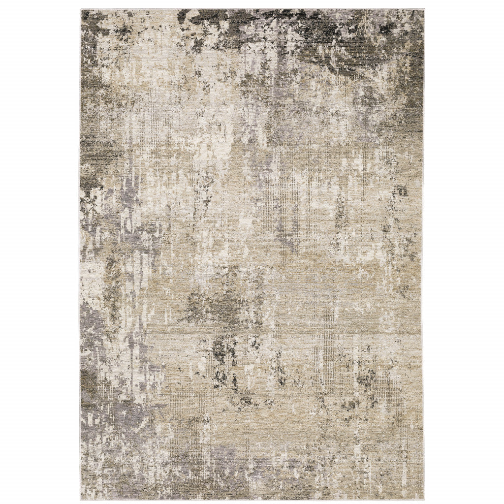 3' X 5' Beige Grey Ivory Tan And Brown Abstract Power Loom Stain Resistant Area Rug