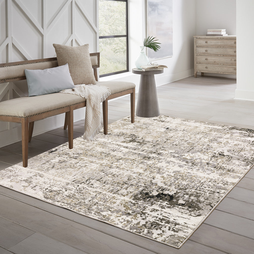 3' X 5' Beige Grey Ivory Tan And Brown Abstract Power Loom Stain Resistant Area Rug