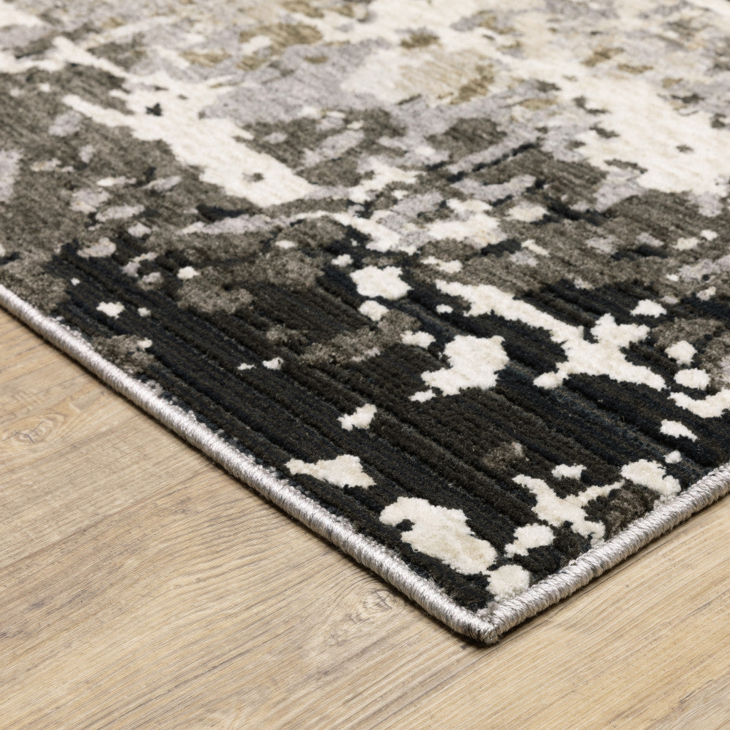 2' X 8' Grey Ivory Beige Charcoal Black Tan And Brown Abstract Power Loom Stain Resistant Runner Rug