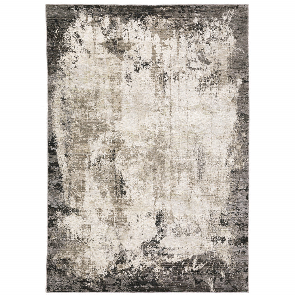 6' X 9' Grey Ivory Charcoal Tan Black And Beige Abstract Power Loom Stain Resistant Area Rug