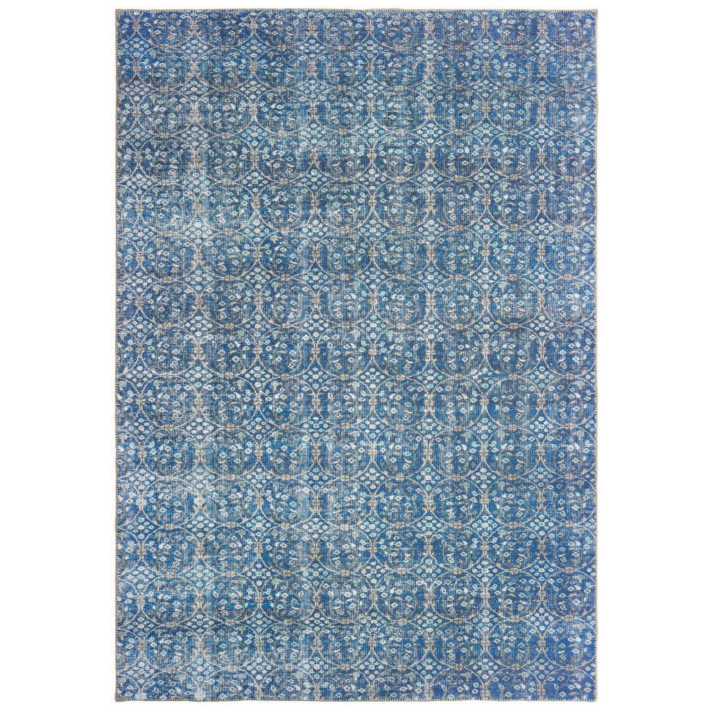 2' X 3' Blue And Brown Floral Power Loom Stain Resistant Area Rug