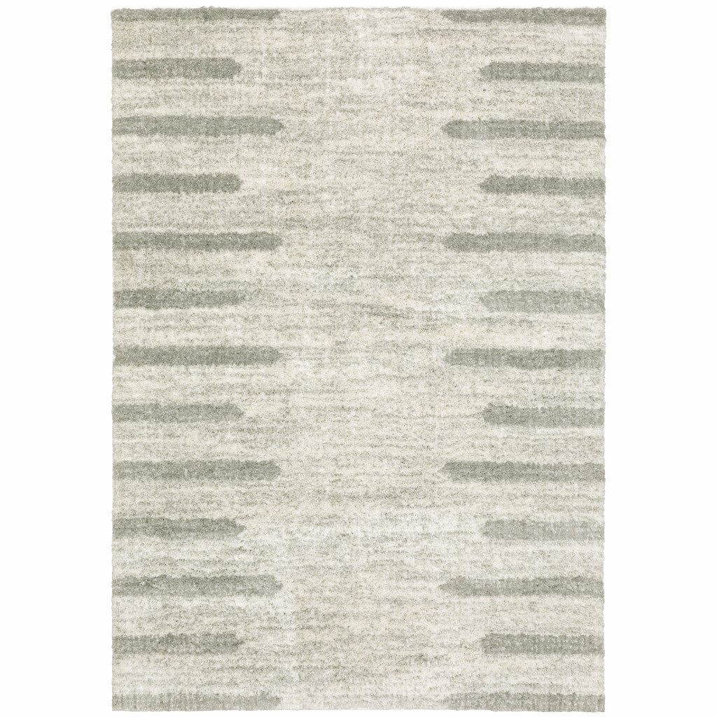 6' X 9' Ivory And Grey Geometric Shag Power Loom Stain Resistant Area Rug