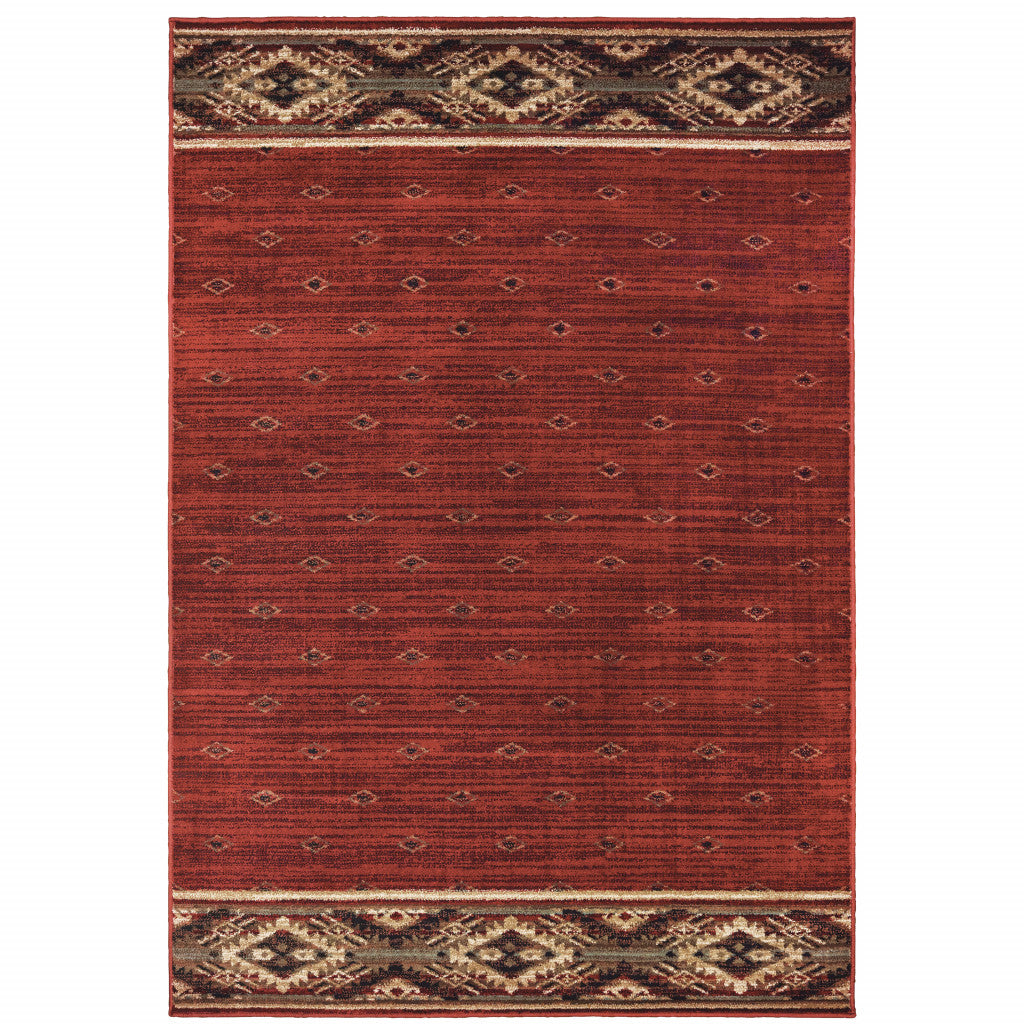 4' X 6' Berry Gold And Ivory Southwestern Power Loom Stain Resistant Area Rug