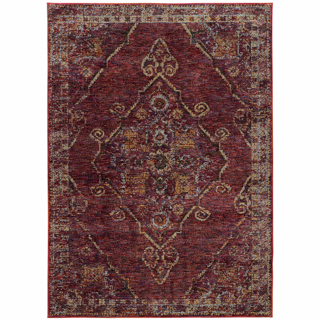 10' X 13' Red And Gold Oriental Power Loom Stain Resistant Area Rug