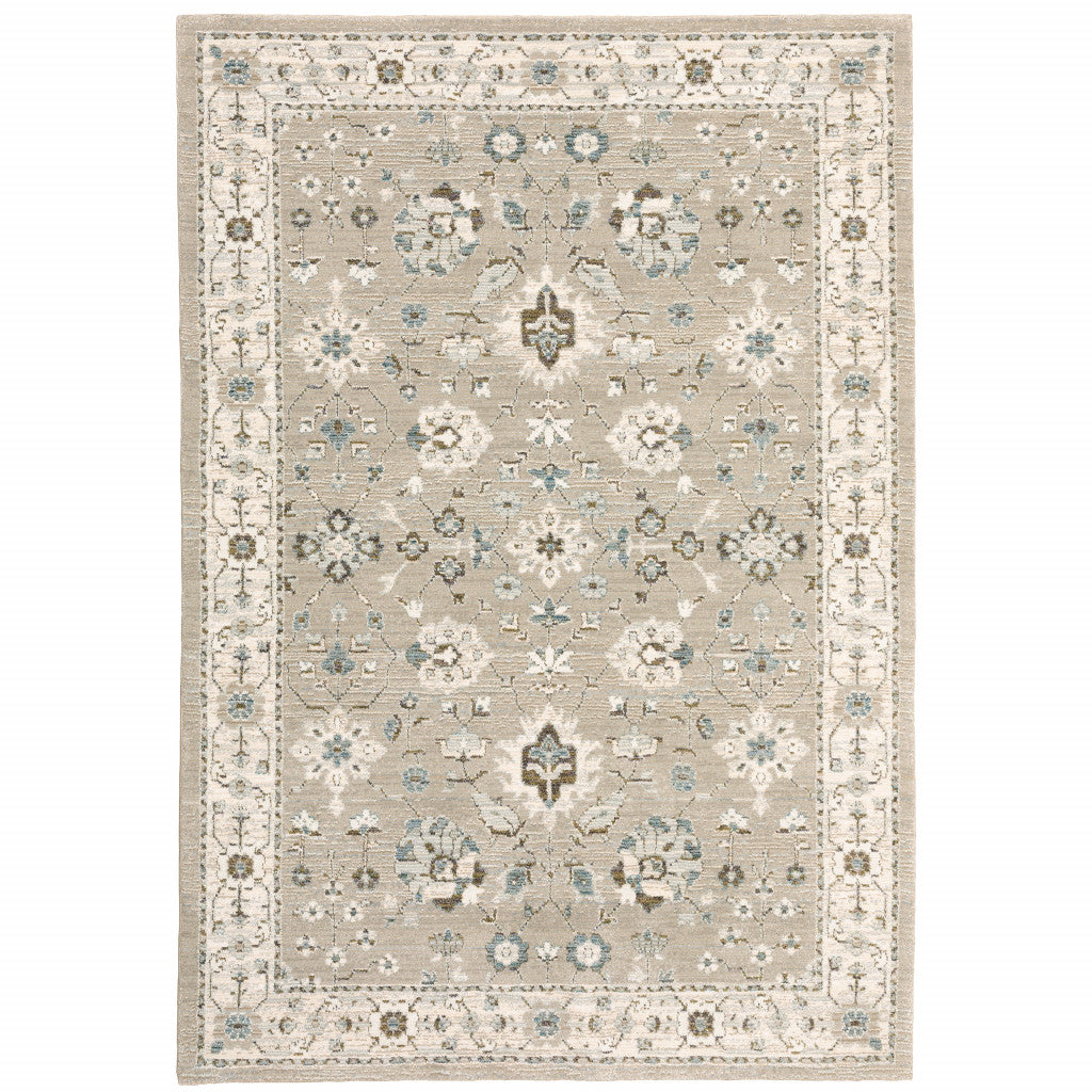 3' X 5' Beige Ivory Blue Green And Purple Oriental Power Loom Stain Resistant Area Rug