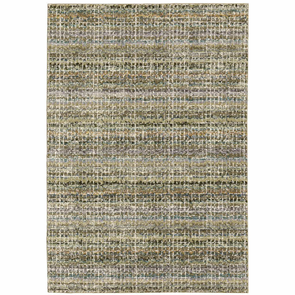 5' X 7' Green Green Grey And Purple Abstract Power Loom Stain Resistant Area Rug