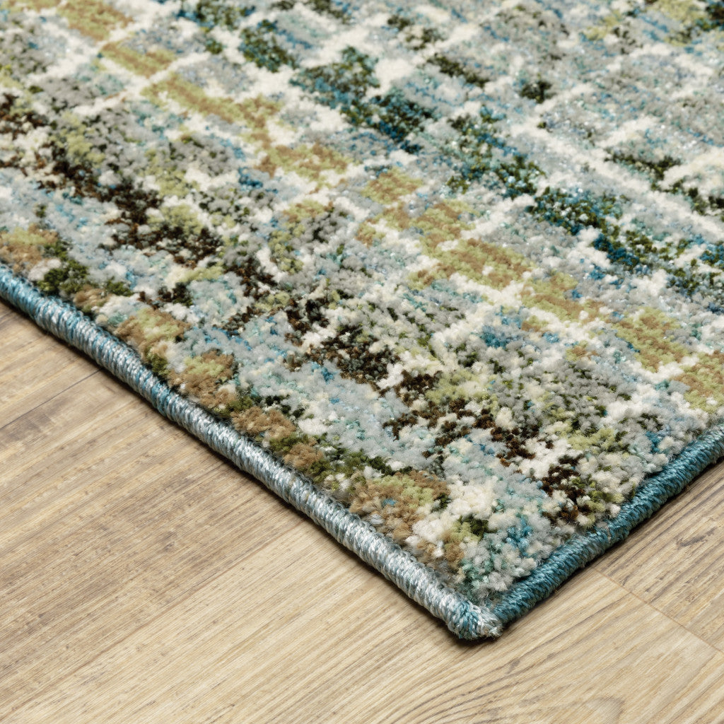 9' X 12' Blue Green Teal And Grey Abstract Power Loom Stain Resistant Area Rug