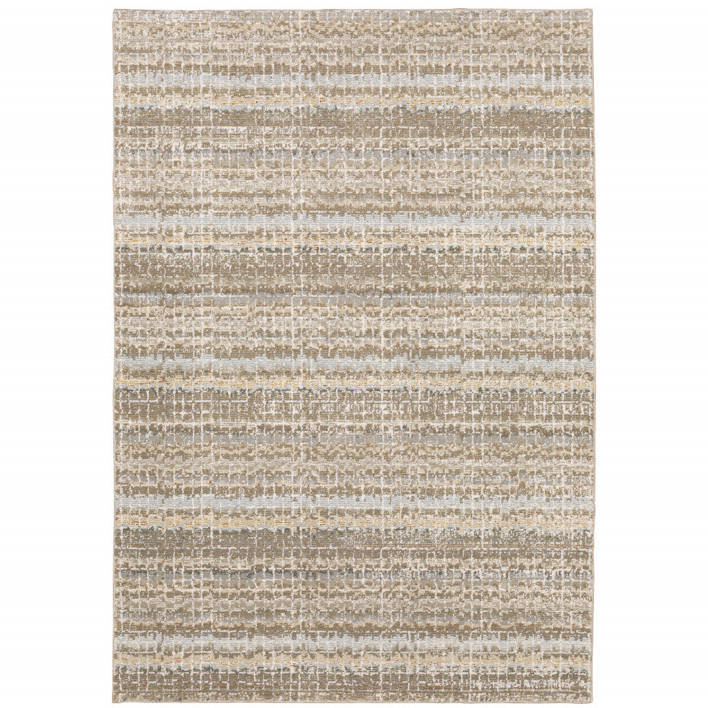 2' X 3' Ivory Grey Tan And Brown Abstract Power Loom Stain Resistant Area Rug