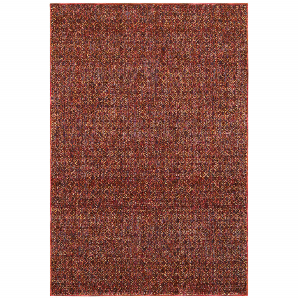 5' X 7' Red Gold And Blue Geometric Power Loom Stain Resistant Area Rug