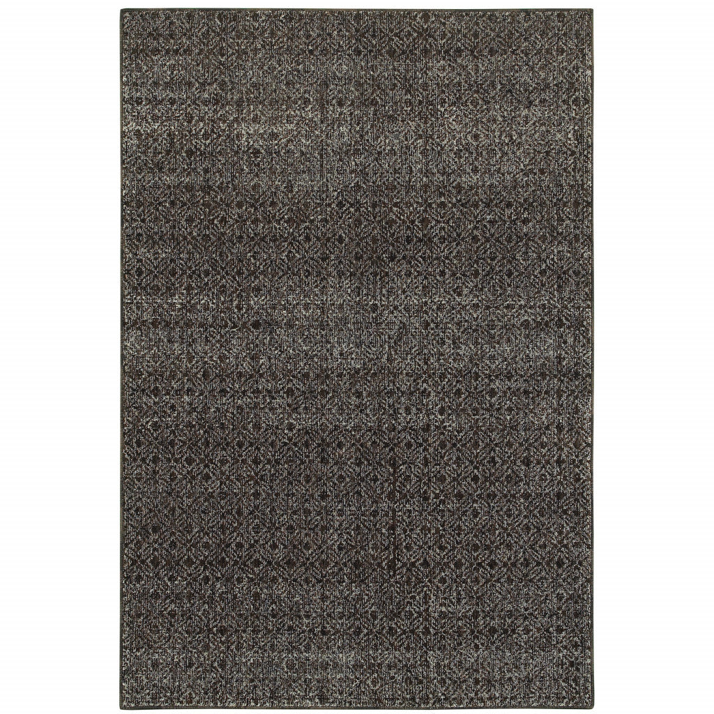 8' X 10' Charcoal Grey And Brown Geometric Power Loom Stain Resistant Area Rug