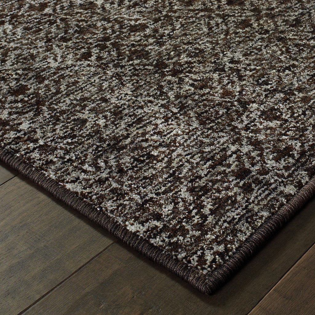 8' X 10' Charcoal Grey And Brown Geometric Power Loom Stain Resistant Area Rug