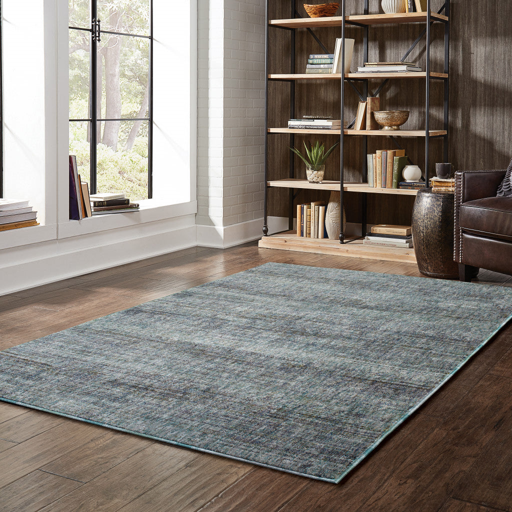 3' X 5' Blue Grey Silver And Green Power Loom Stain Resistant Area Rug