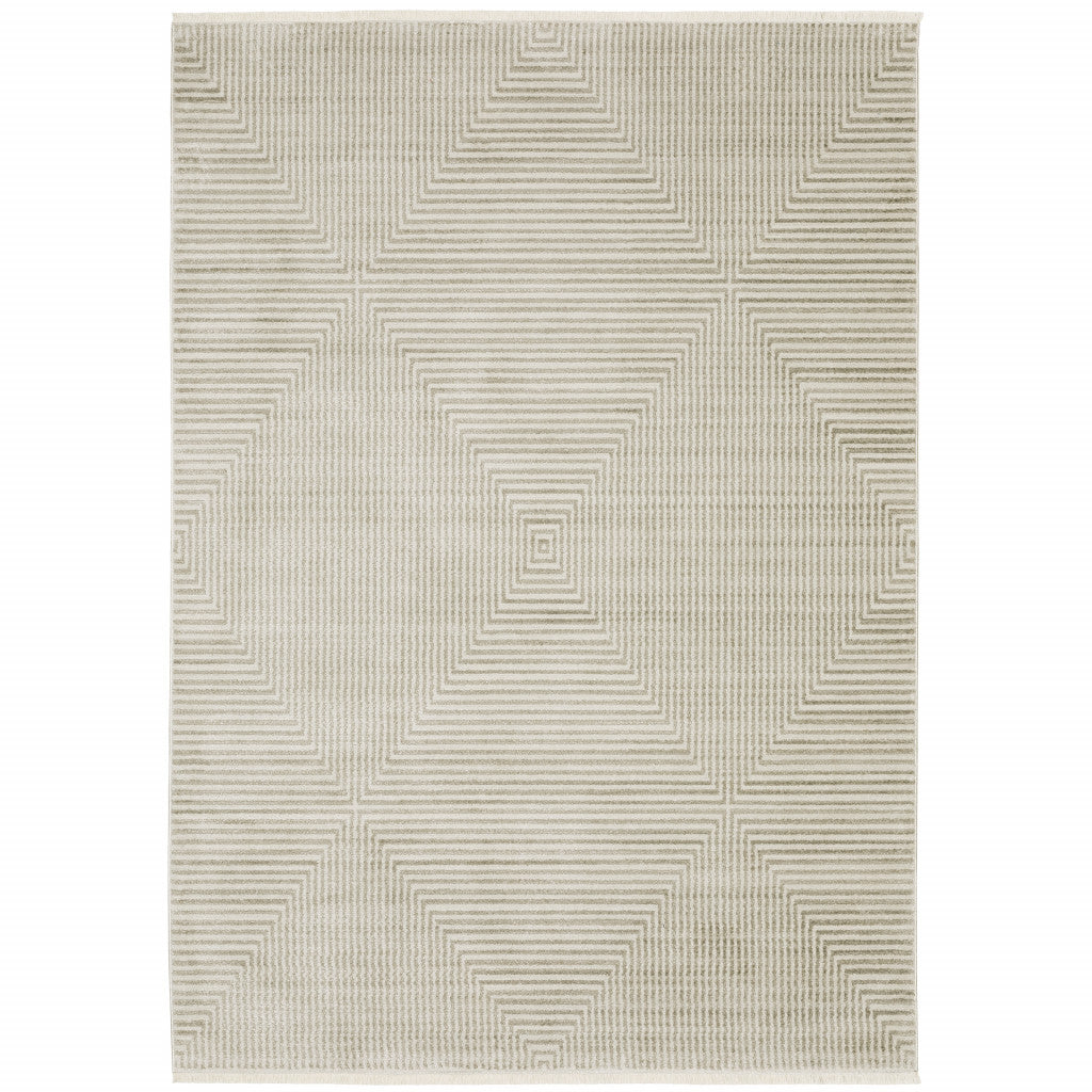 8' x 11' Beige and Ivory Geometric Power Loom Area Rug