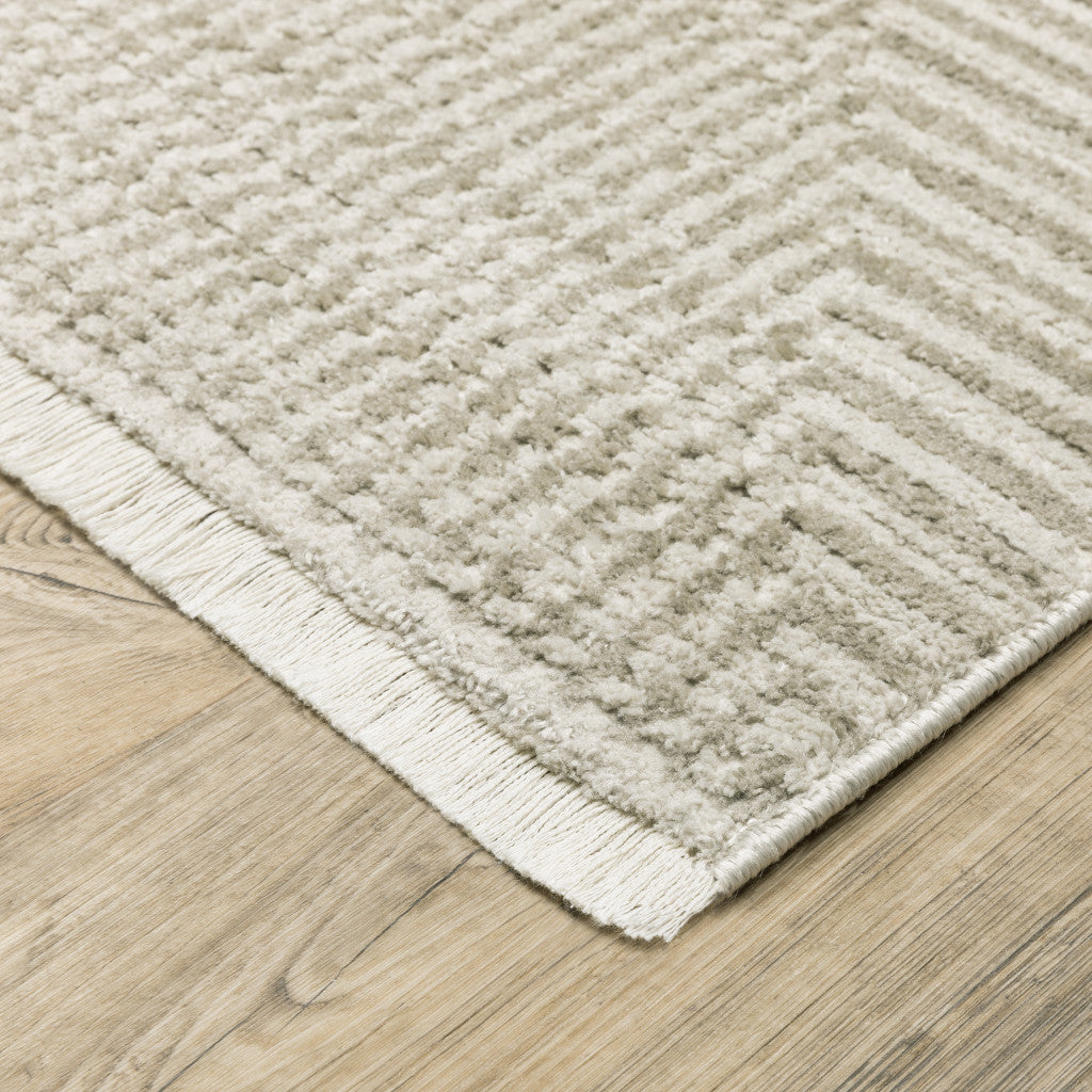 8' x 11' Beige and Ivory Geometric Power Loom Area Rug